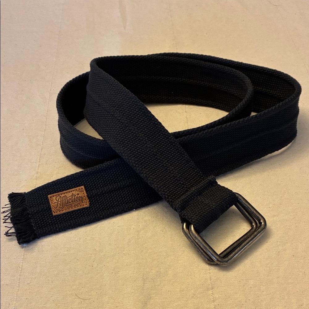 AFFLICTION Black Canvas Belt with Metal Buckle